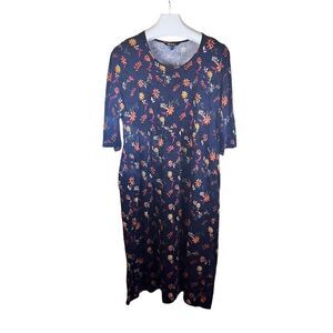 Ulla Popken Women's‎ Floral Print Maxi Dress Size 20 Long Sleeve Pockets Comfy